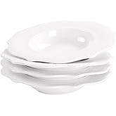 jinsongdafa Soup Bowls, Pasta Bowls Plates, White Salad Bowls Set of 4, Embossed Porcelain Wide Rim Bowls, 8.5 Oz, Microwave