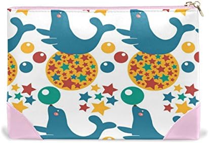 Women Makeup Bag Cute Dolphin Genuine Leather Zipper Cosmetics Pouch Lady Toiletry Bag