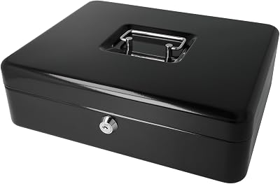 Westcott Lockable Cash Box Large 30 cm Black with 2 Keys | Steel