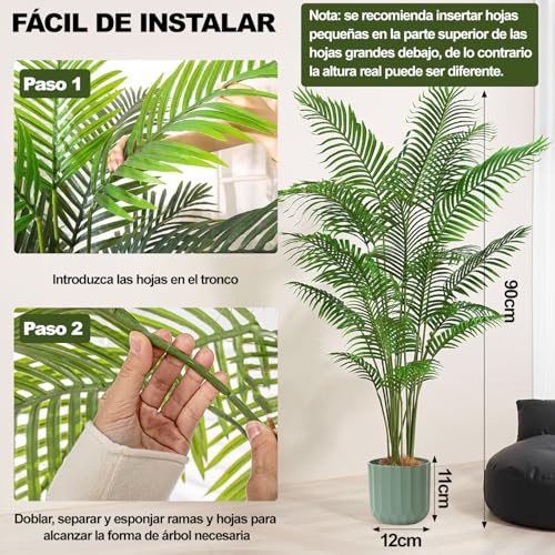 KIROTLA 2 Piezas Árbol Artificial De Hojas Decorativas De Violín De 1.2m En Maceta Imitación De Higuera Y Palmera Artificial 0.9m para Hogar Oficina Sala De Estar Interior Y Exterior