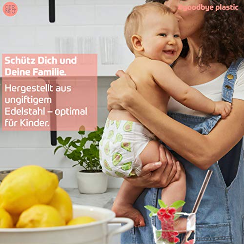 GERNEO® - Labor geprüft - Strohhalm wiederverwendbar 304er Edelstahl - 8er Set + Reinigungsbürste + ToGo Bag… – Bild 3