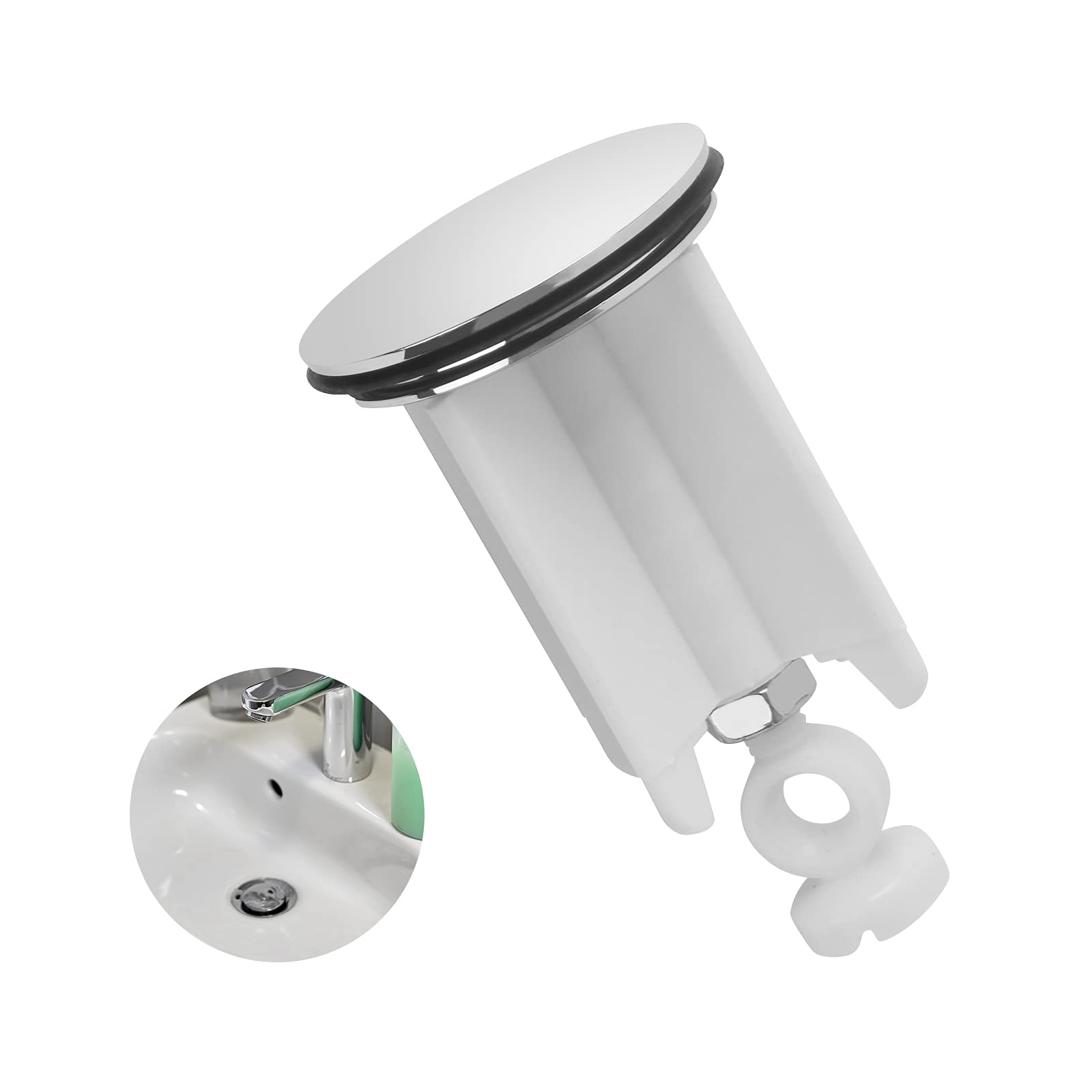 HUASHENG Universal Sink Plug, 40mm Bathroom Basin Sink Plug Replacement Drain Pop-Up Plug Height Adjustable Bathroom Plugs for Bathroom Kitchen All Standard Sinks Made of Brass Rubber