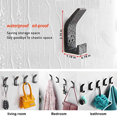 AYOTEE Wall Hooks for Hanging Coats, 5 Packs Nail-Free and Drill-Free Double-Hook Fall-Off Preventing Coat Hooks, Waterproof Black Door Hooks and Bathroom Hooks