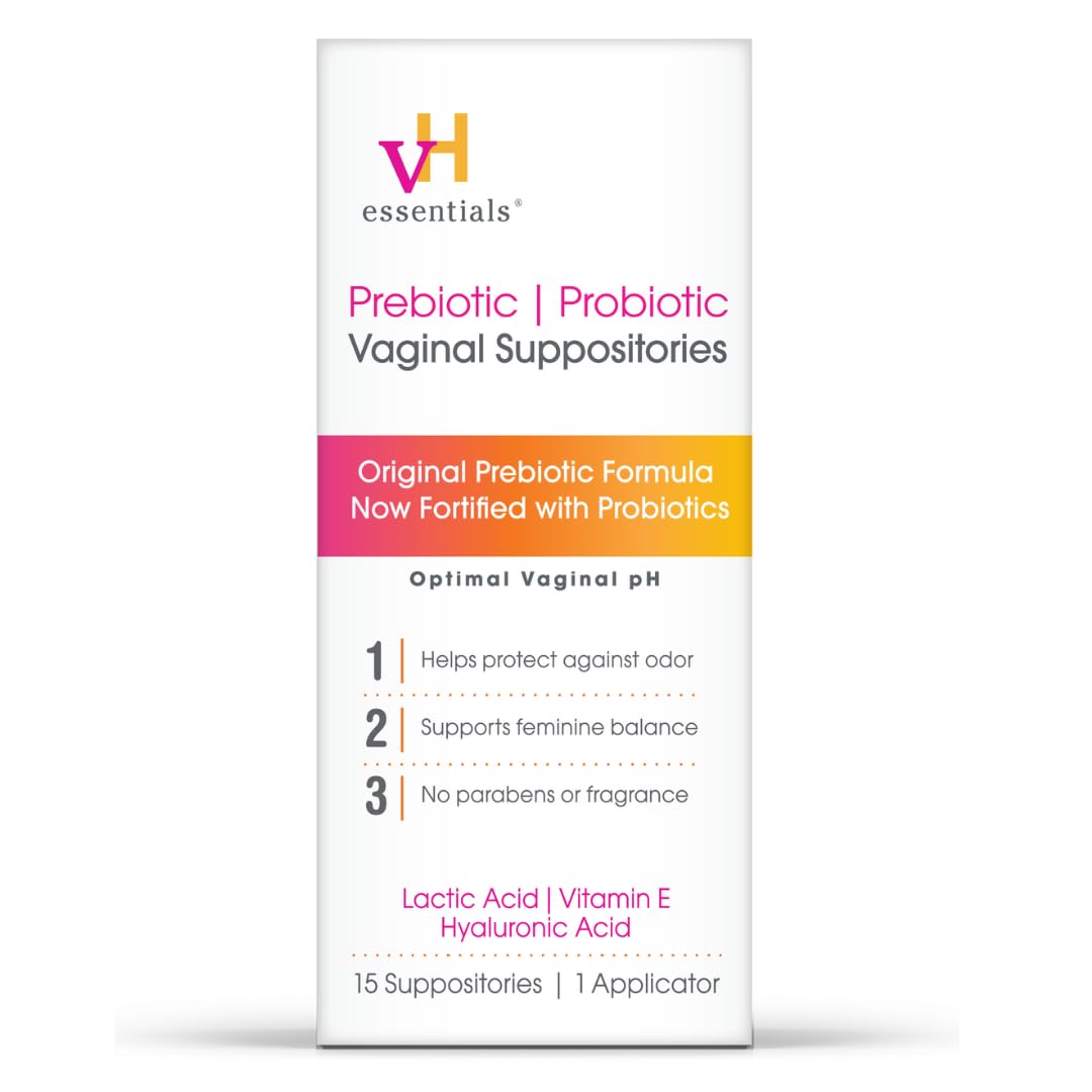 vH essentials Prebiotic PH Balanced Vaginal SuppositoriesBox, Original Version, 15 Count