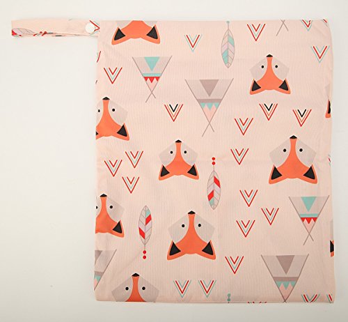 Wet Dry Bag Baby Cloth Diaper Nappy Bag Reusable with Two Zippered Pockets (Baby Fox)
