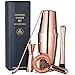 Copper Plated Boston Cocktail Shaker Bar Set: 18oz & 28oz Shaker Tins, Hawthorne Cocktail Strainer, Double Jigger (0.5oz - 2oz), 12'' Mixing Spoon and 7'' Drink Muddler