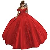 XYAYE Women's Off Shoulder Quinceanera Dresses 3D Flower Puffy Lace Beaded Ball Gown Prom Dress for Sweet 15 16 XY069