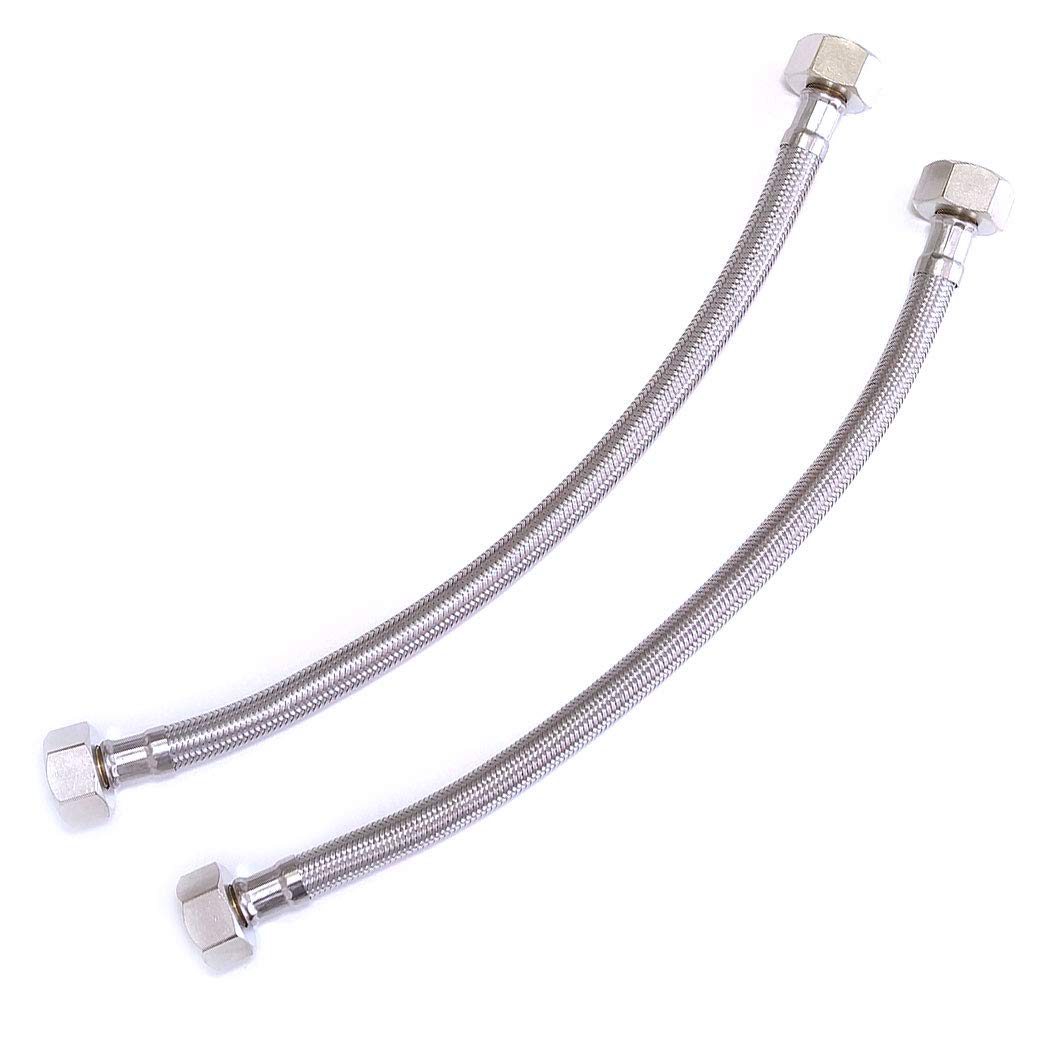 Pair of 1/2" x 1/2" BSP 600mm Flexible Pipe Connectors - DIY Replacement Flexi Pipes for Boilers, Douche/Bidet Valves, Bathroom, Kitchen - Braided Stainless Steel Flexi Hose Pipe - Plumbing Fittings