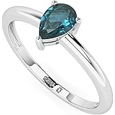 LUSTRE AND LIGHT Natural London Blue Topaz Stackable Ring for Women in Sterling Silver, November Birthstone Jewelry Gifts for Her (Round, Oval, Pear)