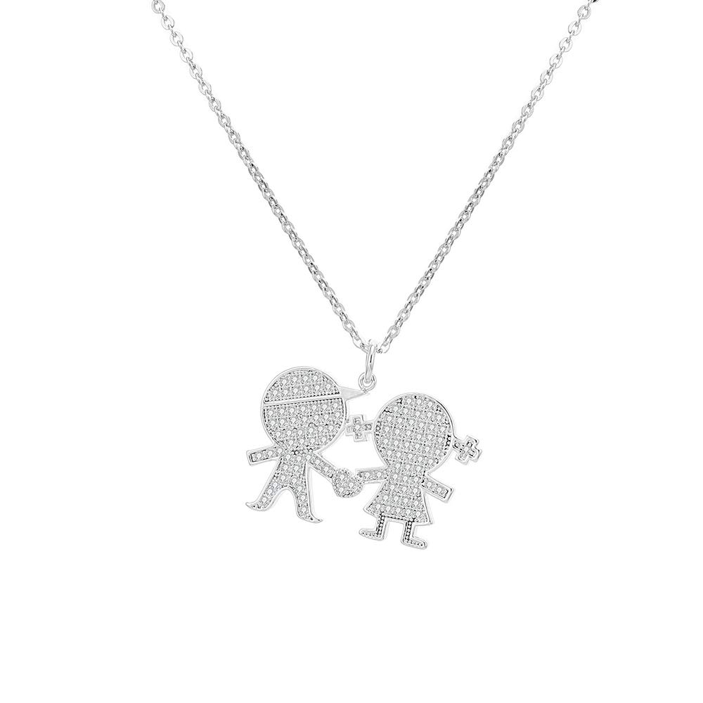 New Charm Jewelry Link Short Necklace Boy Girl Pendant Cubic Zirconia Crystal Gold Silver Copper Women Necklace Gift for Girlfriend, Lover