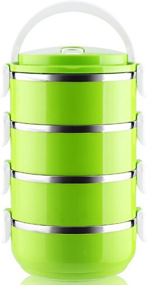 1/2/3/4 Layer Stainless Steel Bento Insulated Lunch Box Food Storage Container Thermo Server Thermal (4 layer, Green-1)