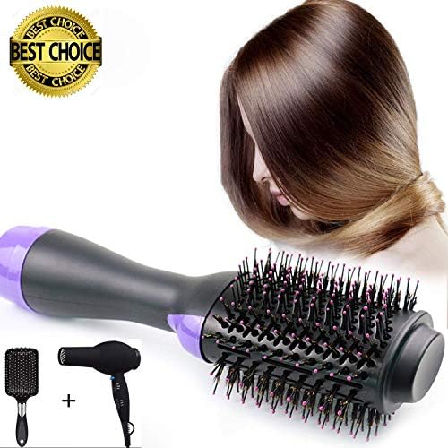 Hair Dryer Brush, 3 IN 1 Hot Air Brush with Straightening, Curling, Fast Drying, LED Indicator, 3 Settings, Painless One Step Hair Dryer & Volumizer for Hair Styling, Reducing Frizz, Purple
