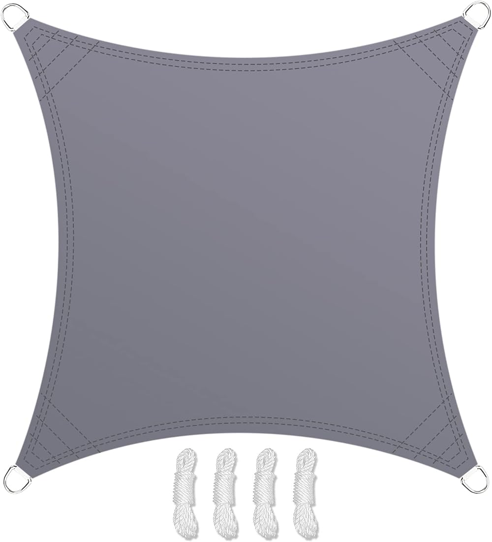 Teynewer 2x2m Square Sun Shade Sail Waterproof UV Block 98% Grey