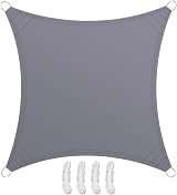 Teynewer 3x3m Square Sun Shade Sail UV40+ Waterproof Grey 98% UV Block