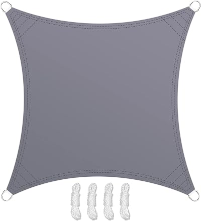 Teynewer 2x2m Square Sun Shade Sail Waterproof UV Block 98% Grey