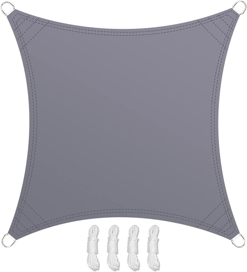 Teynewer 2x2m Square Sun Shade Sail Waterproof UV Block 98% Grey