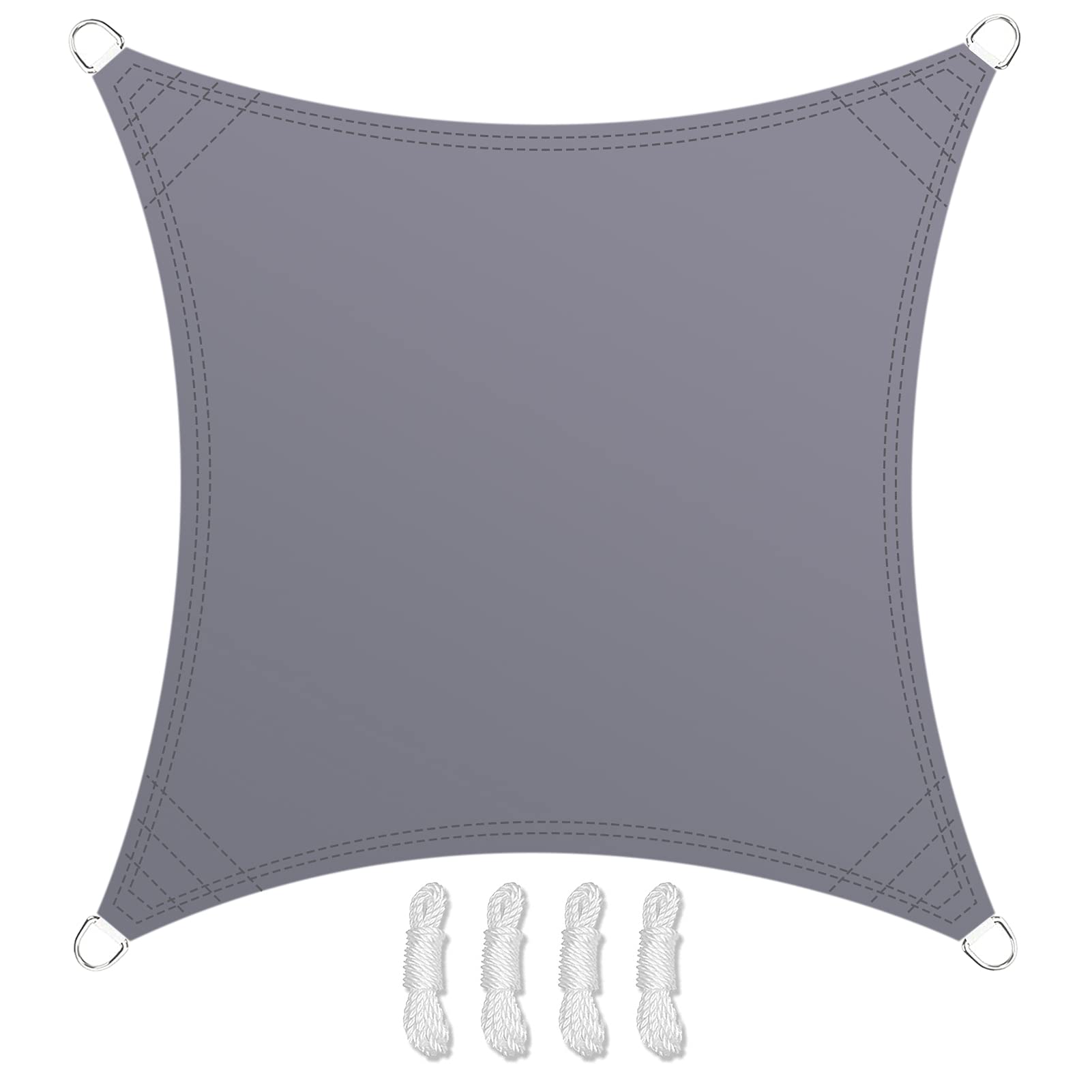 Teynewer Sun Shade Sail Square 2x2m Waterproof Shade Sail for Outdoor Garden Patio Party 98% UV Block Sunscreen Awning Canopy Sunsail with Free Rope, Light Grey