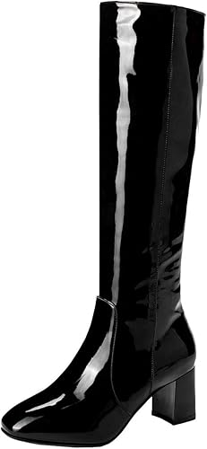 ladies black patent knee high boots