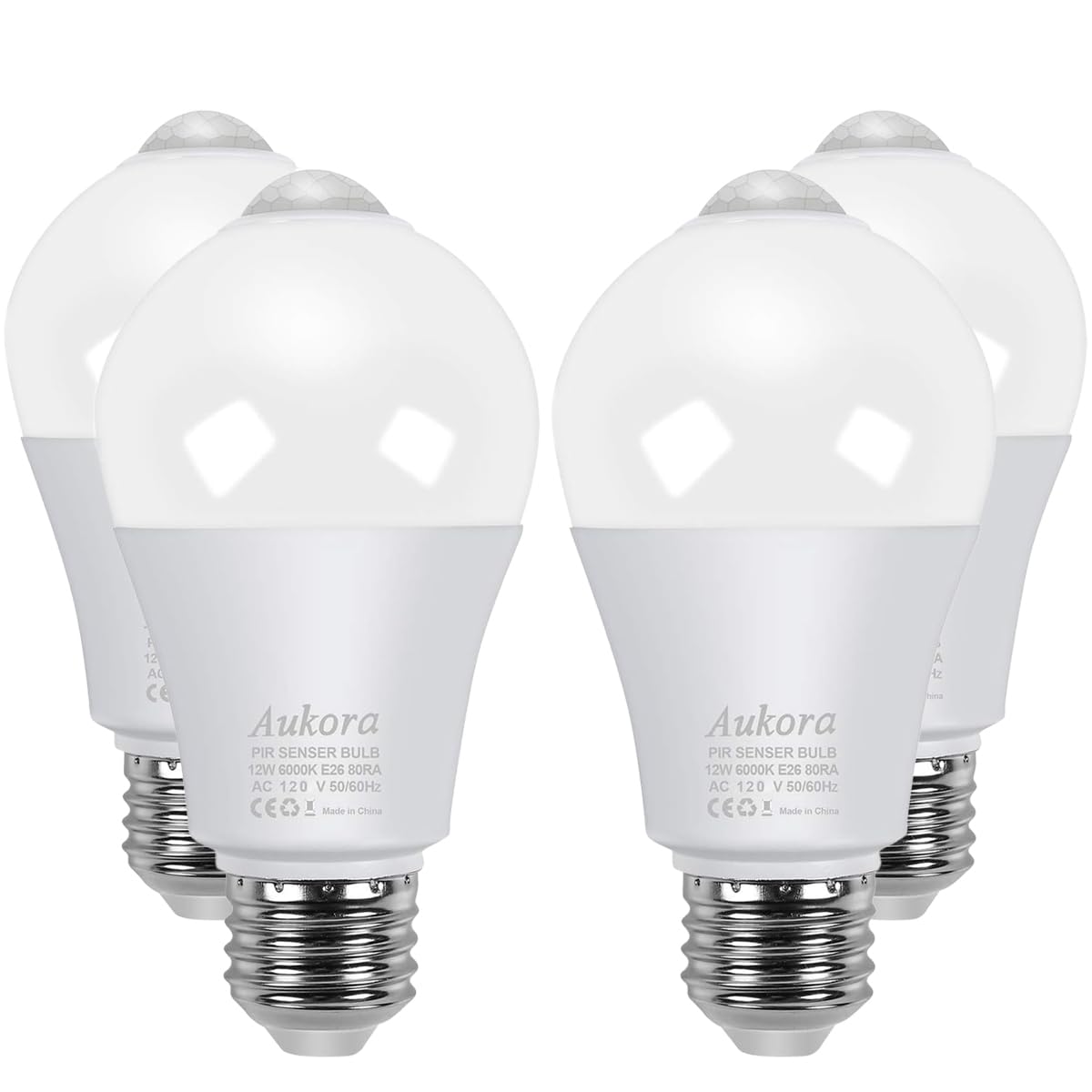 Photo 1 of Aukora Motion Sensor Light Bulbs 4-Pack, 12W (100-Watt Equivalent) E26 Motion Activated Dusk to Dawn Security Light Bulb Outdoor/Indoor for Front Door Porch Garage Basement Hallway Closet(Cold White)