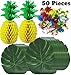JOYIN 38 Pcs Tropical Palm Leaves Hibiscus Flowers with 13.5-inch Packaged Tissue Pineapples Imitation Leaf for Hawaiian Luau Party Jungle Beach Theme Table Decorations