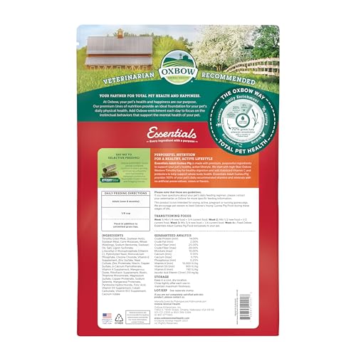 OXBOW ESSENTIALS GUINEA PIG FOOD, ADULT GUINEA PIG, MADE WITH OXBOW TIMOTHY HAY, PET FOOD PELLETS WITH VITAMIN C, SMALL ANIMAL PET PRODUCTS, MADE IN USA, HIGH FIBER, 10 LB. BAG