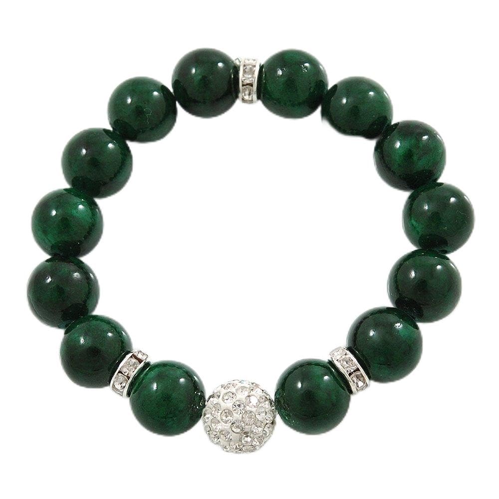 Avalaya 12mm Green Agate Stone With White Crystal Disco Ball Flex Bracelet - 18cm L