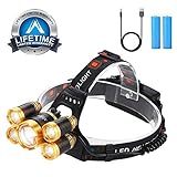 Headlamp 13000 LM Ultra Bright CREE LED Zoomable Work Headlight micro-USB Rechargeable, 4 Modes Waterproof Head Lamp Best Headlamps for Camping Hiking Hunting Outdoors