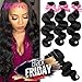 Brazilian Virgin Hair 3 Bundles with Closure Brazilian Body Wave 8A 100% Unprocessed Human Hair bundles With Lace Closure Natural Black Color by YAVVE (16