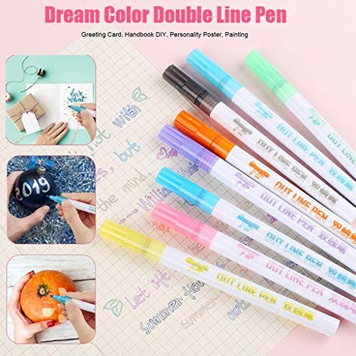Gift Card Writing Drawing Double Line Outline Pen Two-line Color Pen Set of 8 Assorted Colors - Thumbnail 5