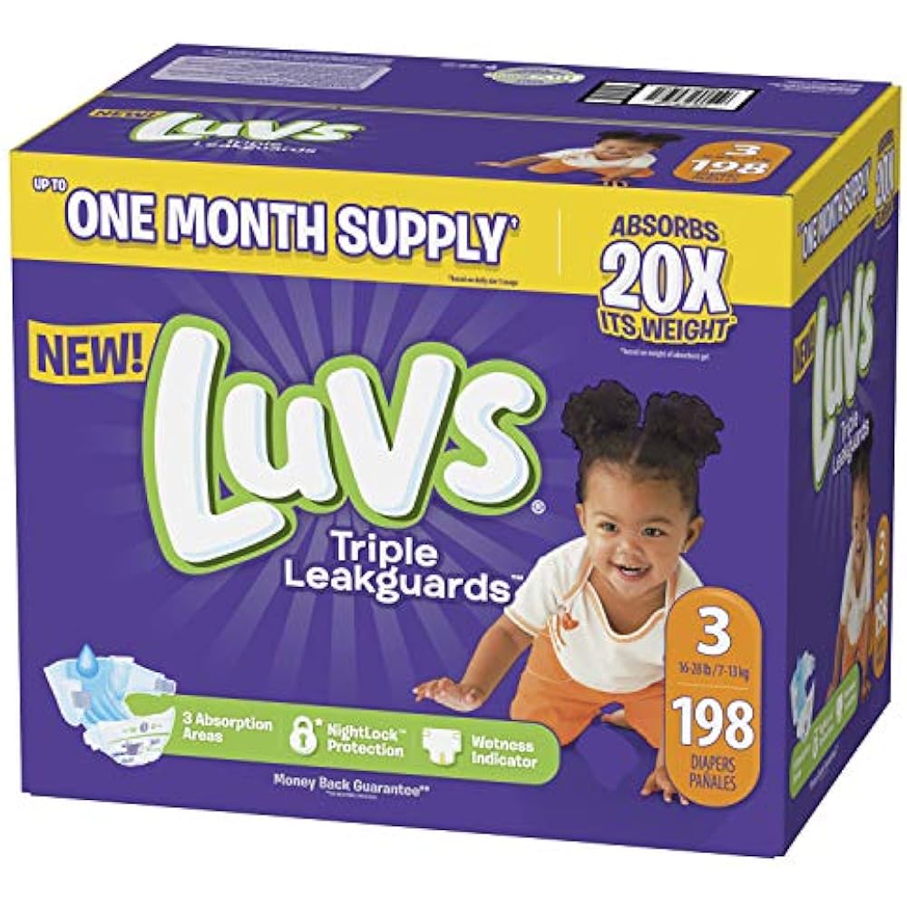 Luvs Ultra Disposable Diapers Leakguards Baby Diapers, Size 3, 198