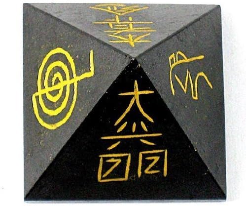 Kripanidhi Crafts Specialized Dr. USUI Reiki Pyramid with four side Golden engraved Reiki Symbol - 30-40mm - Black Agate