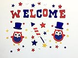 Independence Day 4th Of July Gel Window Cling Bundle: 4 Items: Two Packs of Owl Gel Window Clings, One Pack of Welcome Gel Window Clings, Plus One Pack of Firework Gel Window Clings