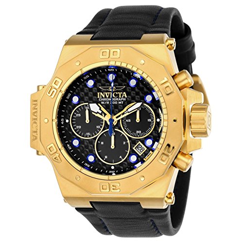 Invicta Men's 'Akula' Quartz Gold-Tone and Leather Casual Watch, Color:Black (Model: 23103)