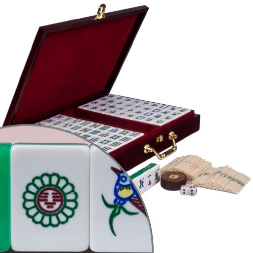 Chinese Mahjong Game Set with Case, Tiles, and Accessories - The Standard 'Emerald' Set