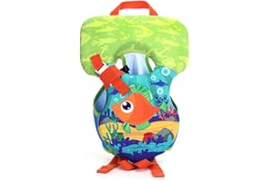 Baby Life Jacket Fish Print Baby Life Jackets 0-12 Months Around The Neck Swim Vest Swimming Training Equipment for Kids 4-10