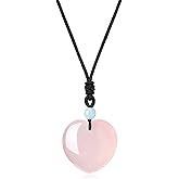 AmorWing Womens Rose Quartz Crystal Heart Pendant Necklace