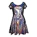 pinda Holographic High Waisted Flare Skater Dress (M, Silver)