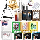 US Art Supply 133pc Deluxe Artist Painting Set with Aluminum and Wood Easels, Paint and Accessories