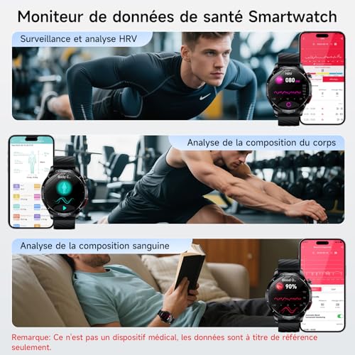 YUPENG 2026 Nouvelle Montre Connectée Homme ECG/HRV/Pressιon artérιelle/IMC/Acide Urique, 1.43" AMOLED Smartwatch avec Appels Bluetooth, 24h Analyse du Sommeil, SOS, Cardiofrequenceme, Android et iOS | Fréquence cardiaque Spo2 Sommeil Fitness Bracelet avec BMI/Fatigue/émotions pour Android iOS