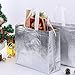 Gesodant Bling Glossy Glitter Durable Reusable Grocery Bag Handles Medium Non-woven Fashionable Gift Goodies Shopping Bag Totes Set Of 12 (Silver)