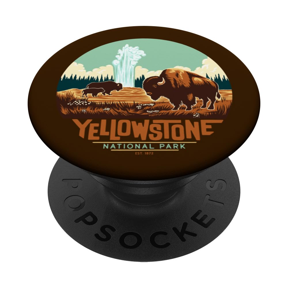 Yellowstone National Park Vintage Geyser Buffalo Bison PopSockets Swappable PopGrip