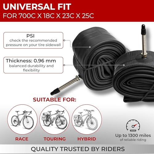 Fincci Racing Bike Tubes 700 x 18c x 23c x 25c, Pair of Inner Tube 28 Presta Valve 60 mm – for Electric Bike, Race Road Racing Tourism Cycle – Pack of 2 Accessories