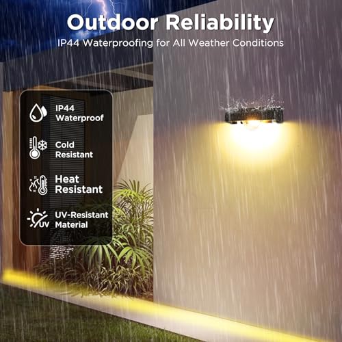 Quntis Set of 4 Outdoor Solar Wall Light with Linear Light Effect, IP44 Solar Outdoor Wall Light, Warm/Cold White Solar Wall Light and RGB Modes for Wall, Fence, Yard, Terrace