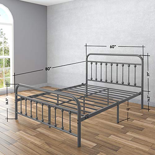 AMBEE21 Vintage Queen Metal Bed Frame with Headboard and Footboard