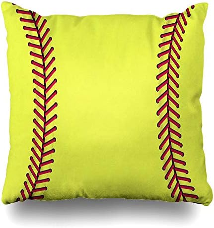 InnoDIY Throw Pillow Covers Yellow Softball Pillowslip Square Size 18 x 18 Inches Cushion Cases Pillowcases