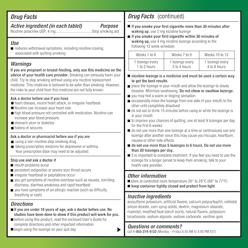 AMAZON BASIC CARE NICOTINE POLACRILEX MINI LOZENGE, 4 MG (NICOTINE), STOP SMOKING AID, MINT FLAVOR, 216 COUNT (PACKAGING MAY VARY)