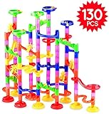Marble Run Super Set - 130 Pieces with Instruction (100 Pieces + 30 Glass Marbles) STEM Learning Toy, Educational Construction Building Blocks Toy, Gift for Kids 4 5 6 + Year Old Boys Girls