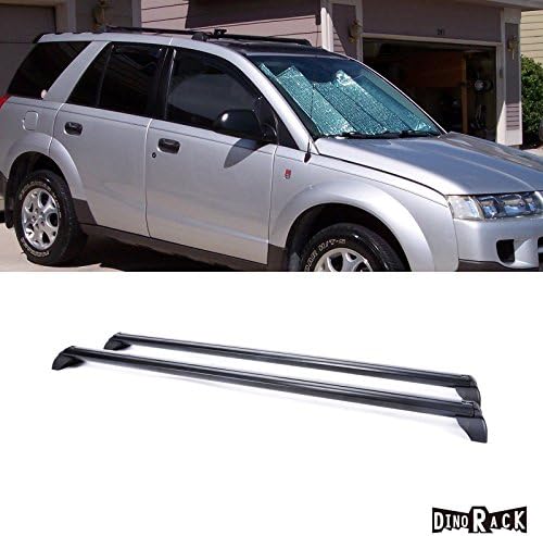 DINORACK 2pcs Black Aircraft Aluminum Aftermarket Roof Rack Cross Bars + Brackets + Mounting Hardwares Fit 02-07 Saturn Vue With Black Side Rails Only