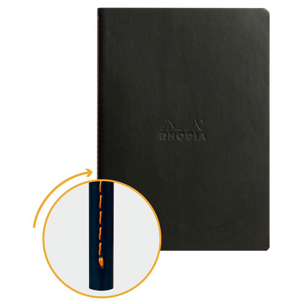 RHODIA 116402C - Soft Notebook with Black Textile Stitching - A5 - Lined - 64 pages - Ivory Clairefontaine Paper 90 g/m - Faux Leather Cover - Rhodiarama Collection