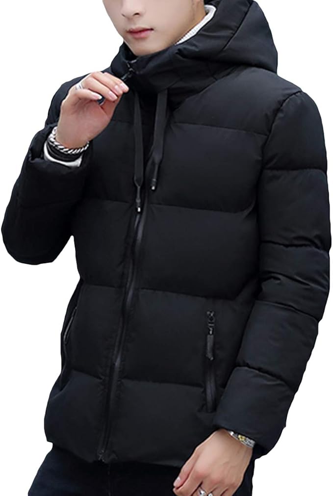 Amazon Ceen メンズ ダウンジャケット ダウンコート カジュアル 細身 中綿 厚手 アウターウェア 無地 スリム 防寒 冬服 フード付き コート ジャケット 通販